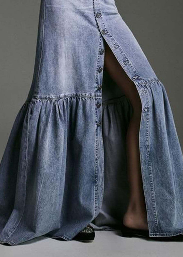 Irene | Women's High Waist Ruffled Denim Maxi Skirt