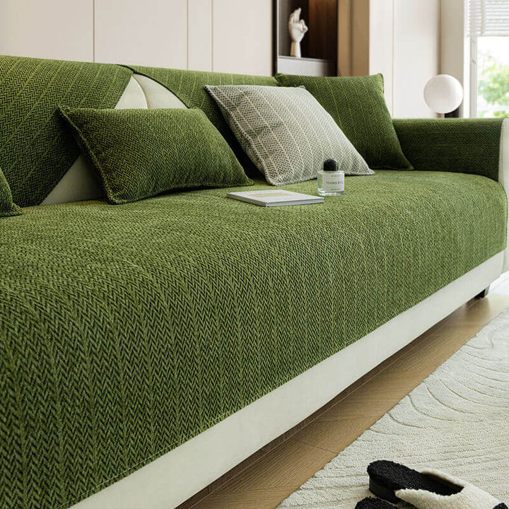 Mossy | Solid Colour Herringbone Chenille Couch Cover - image 8