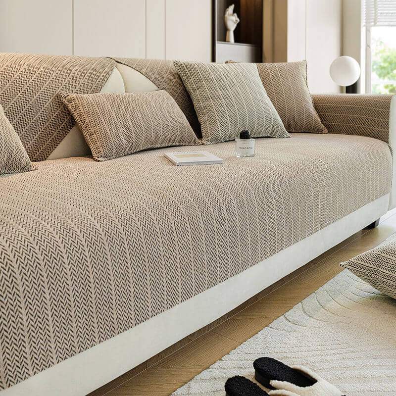 Mossy | Solid Colour Herringbone Chenille Couch Cover - image 6