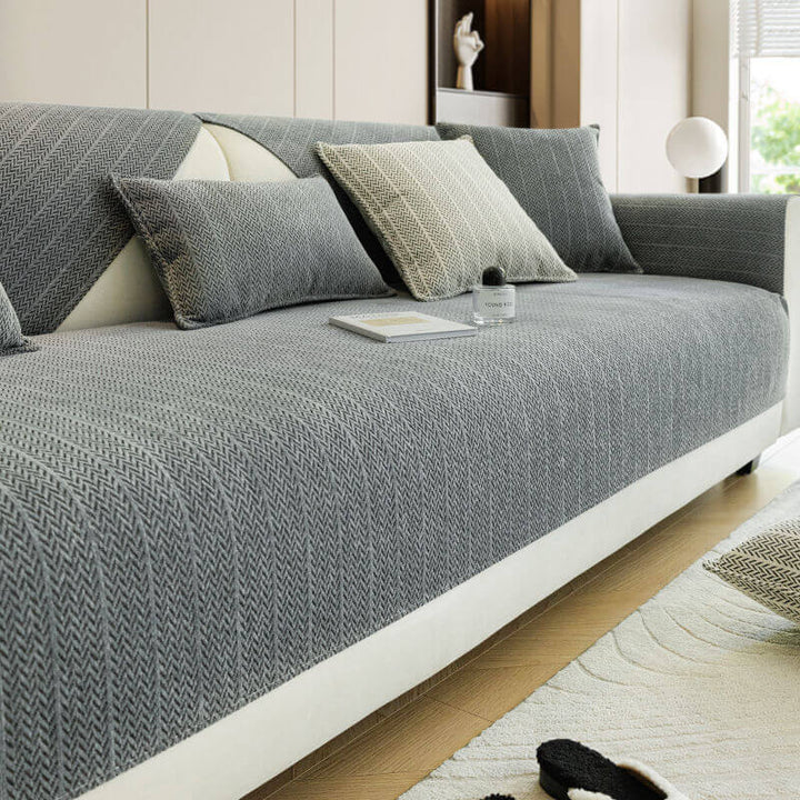 Mossy | Solid Colour Herringbone Chenille Couch Cover - image 7