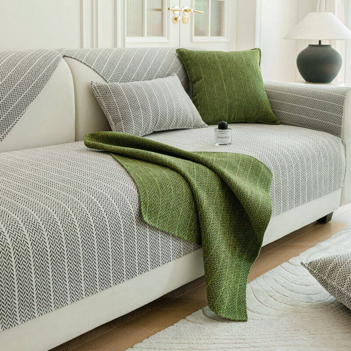 Mossy | Solid Colour Herringbone Chenille Couch Cover - image 9