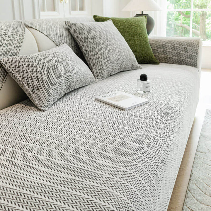 Mossy | Solid Colour Herringbone Chenille Couch Cover - image 1