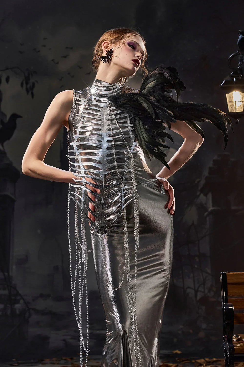 Ankaret | Women's Metallic Chain Maxi Dress with Sleeveless Design - image 2