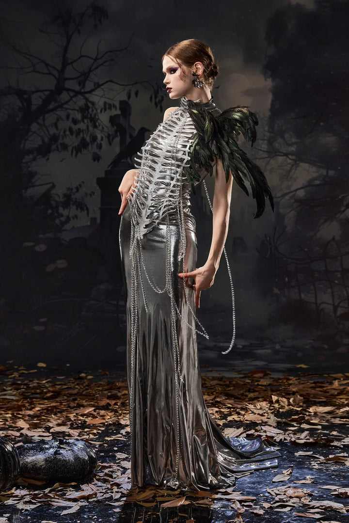 Ankaret | Women's Metallic Chain Maxi Dress with Sleeveless Design - image 3