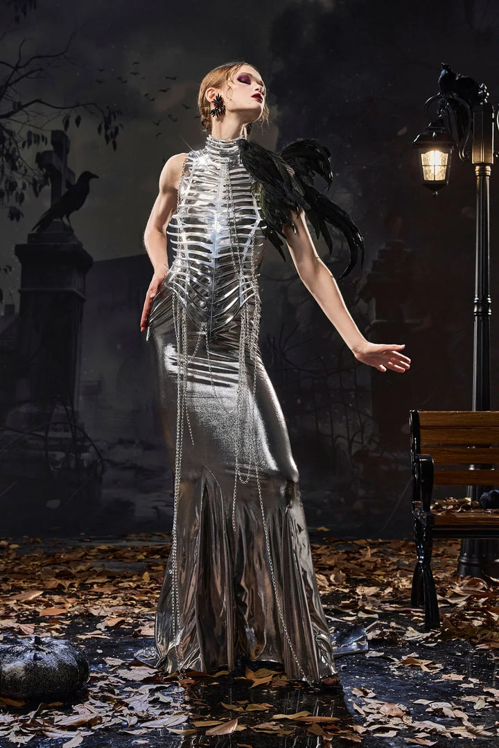 Ankaret | Women's Metallic Chain Maxi Dress with Sleeveless Design - image 6