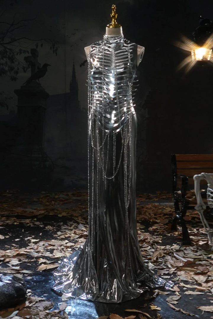 Ankaret | Women's Metallic Chain Maxi Dress with Sleeveless Design - image 7