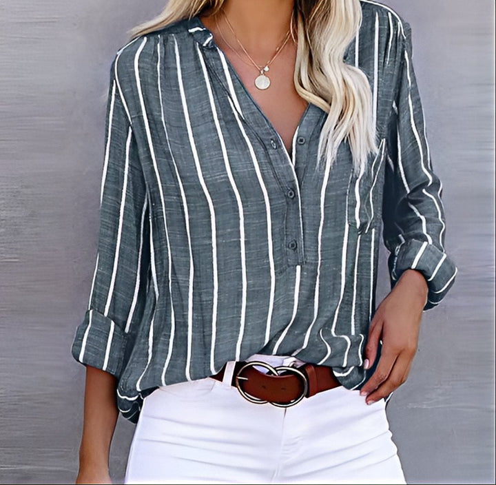 Claudia | Women's Relaxed Fit Striped Button-Down Shirt, Lightweight Feel