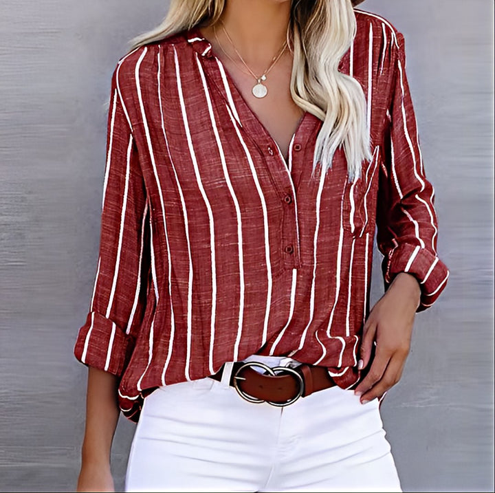 Claudia | Women's Relaxed Fit Striped Button-Down Shirt, Lightweight Feel