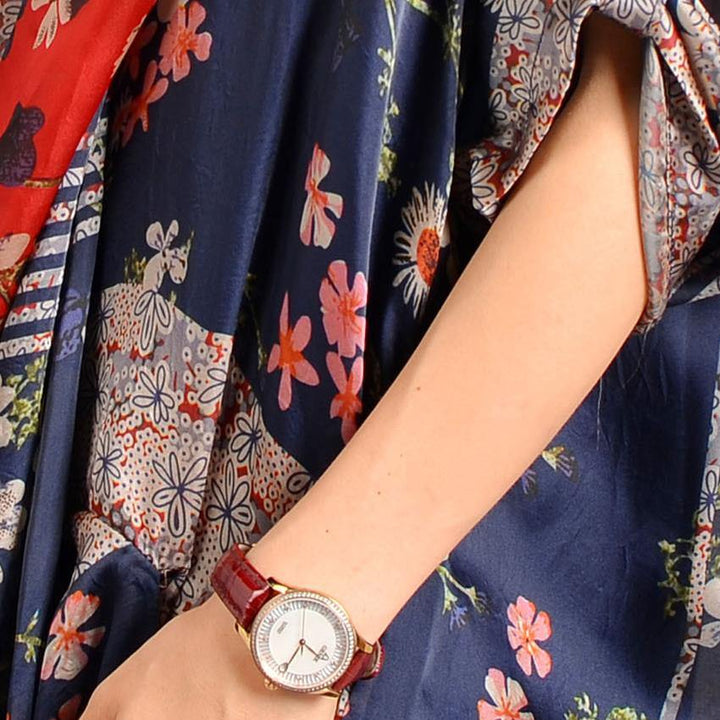 Carys | Women's Unique Red Print Silk Blend Robes V-Neck Robes Maxi Dress