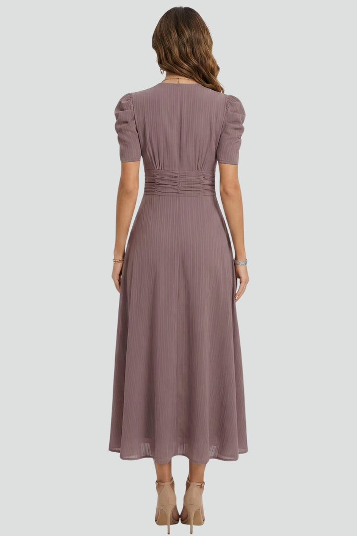 Dorinda | Women's Pleated V-Neck Midi Dress with Short Sleeves - image 4