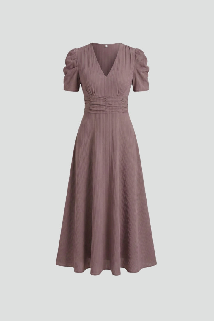 Dorinda | Women's Pleated V-Neck Midi Dress with Short Sleeves - image 1