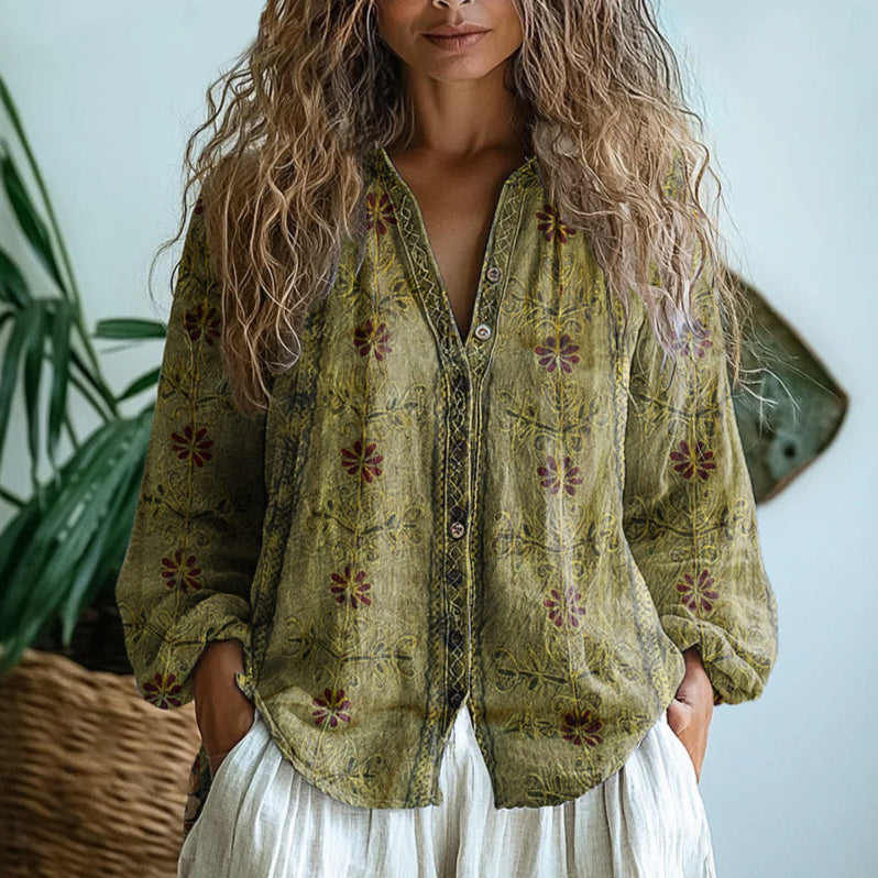 Brianna | Women's Elegant Vintage Leaf Print Shirt