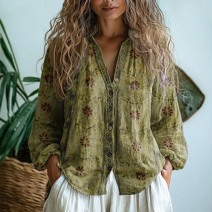 Brianna | Women's Elegant Vintage Leaf Print Shirt