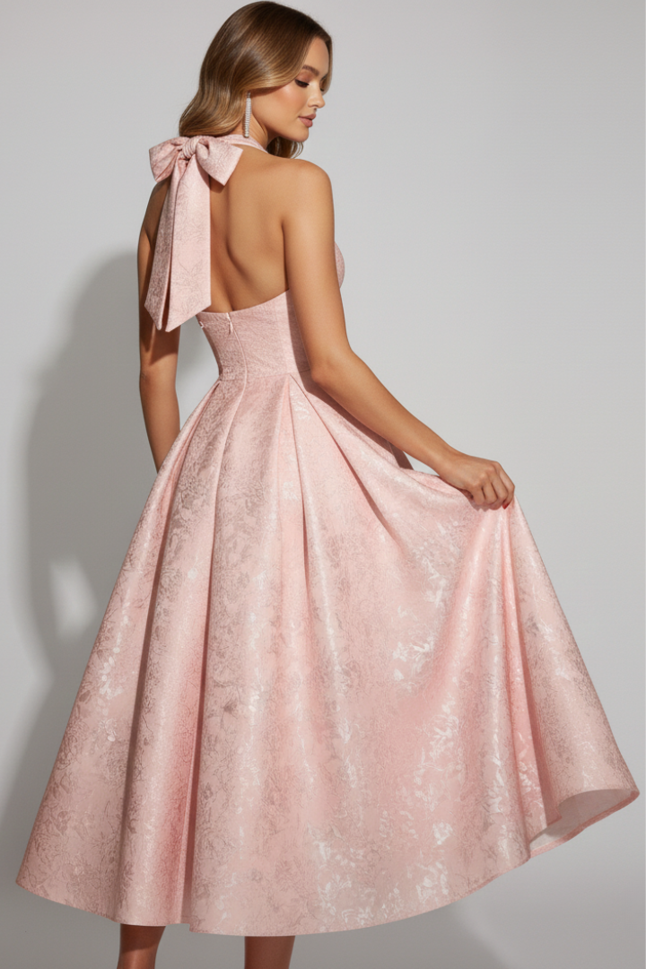 Phaedra | Women's Midi Dress with Halter Neckline and Fitted Bodice