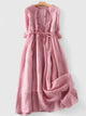 Calista | Women's Linen A-Line Midi Dress with Round Neck and Three-Quarter Sleeves - image 2