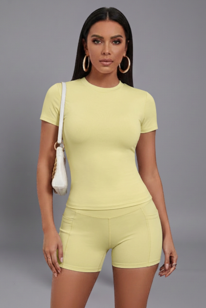 Ines | Women Set with Cropped Top and High Waist Shorts