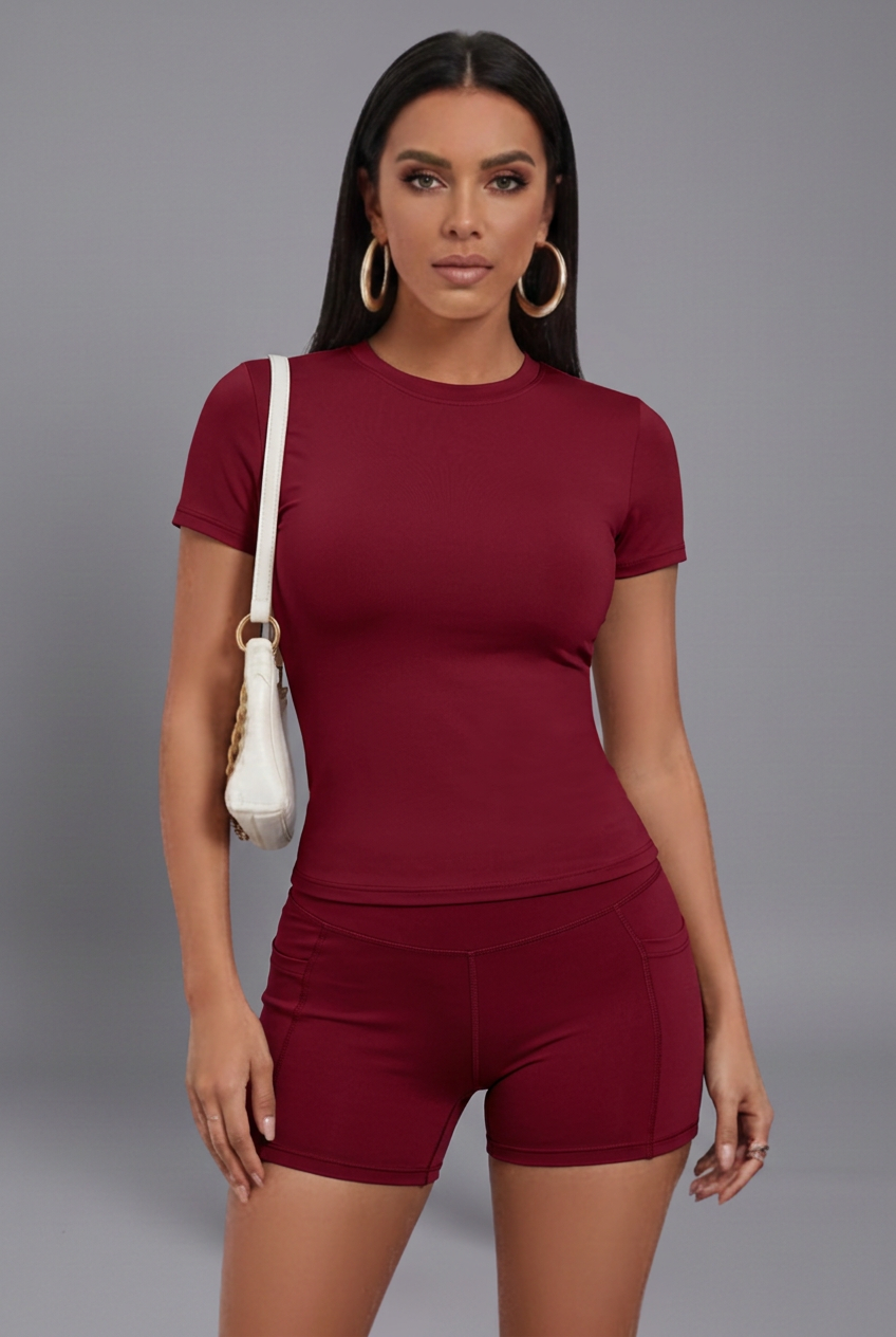 Ines | Women Set with Cropped Top and High Waist Shorts