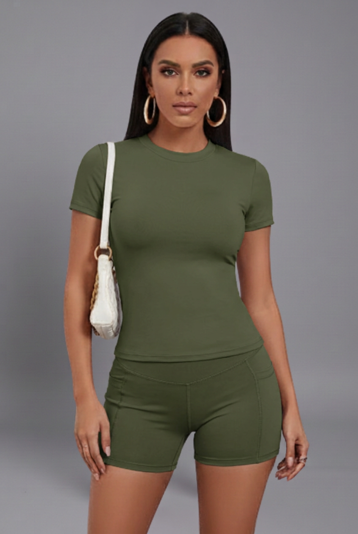 Ines | Women Set with Cropped Top and High Waist Shorts