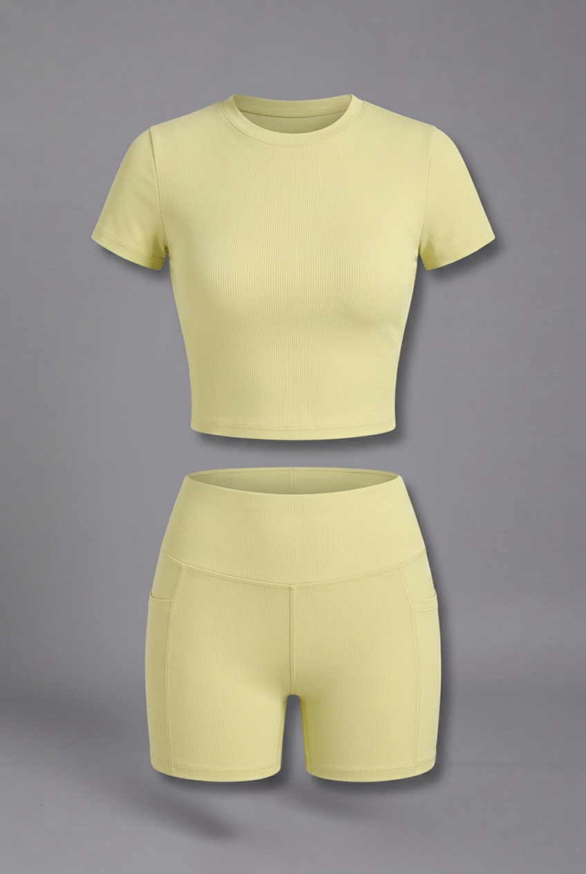 Ines | Women Set with Cropped Top and High Waist Shorts