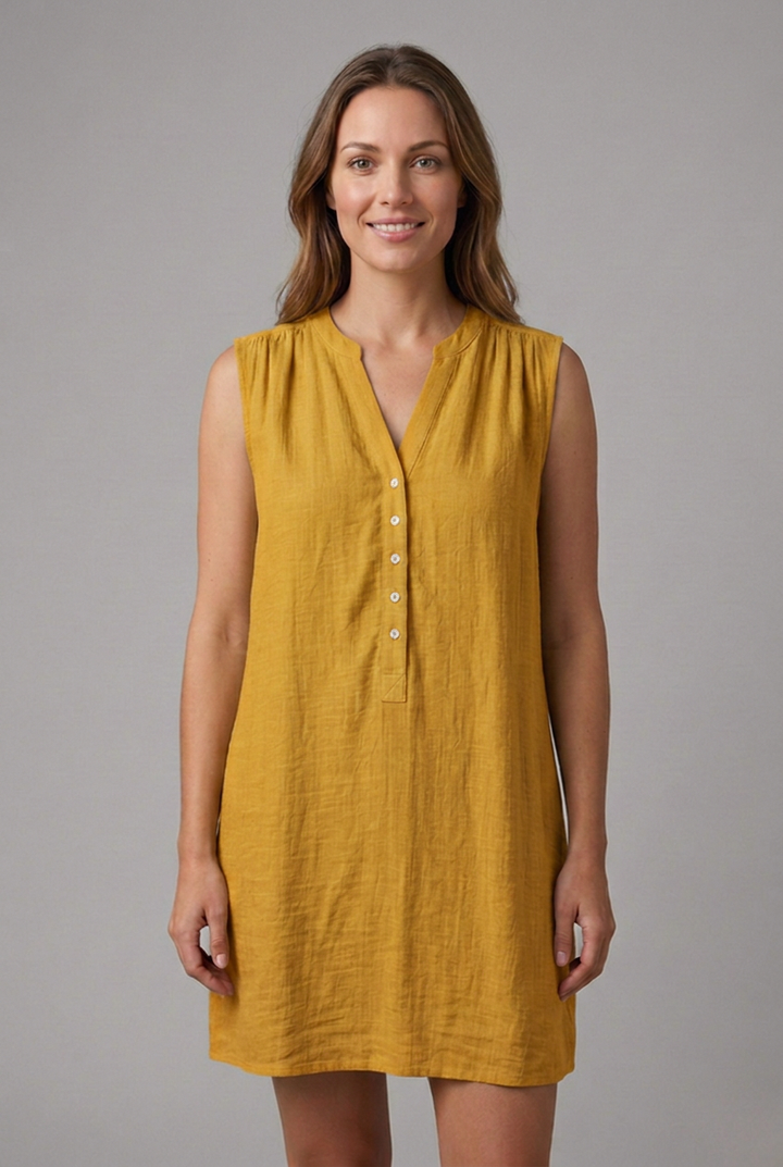 Lourdes | Women's Beach Dress with V-Neck and Button Placket