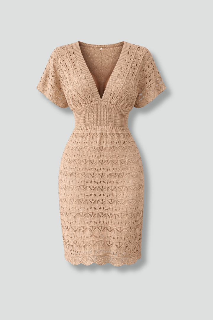 Milena | Women's Beach Dress with V-Neck and Short Sleeves