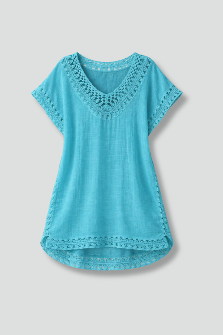Mignonette | Women's Beach Dress with V-Neck and Short Sleeves