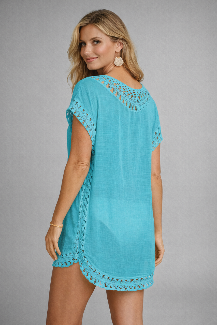 Mignonette | Women's Beach Dress with V-Neck and Short Sleeves