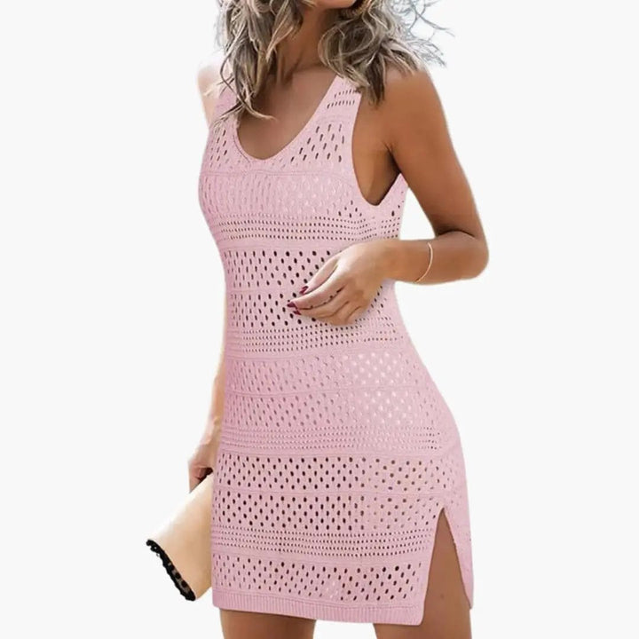 Audrey | Women's Sleeveless Openwork Beach Cover-Up Dress with V-Neck and Side Slit - image 1