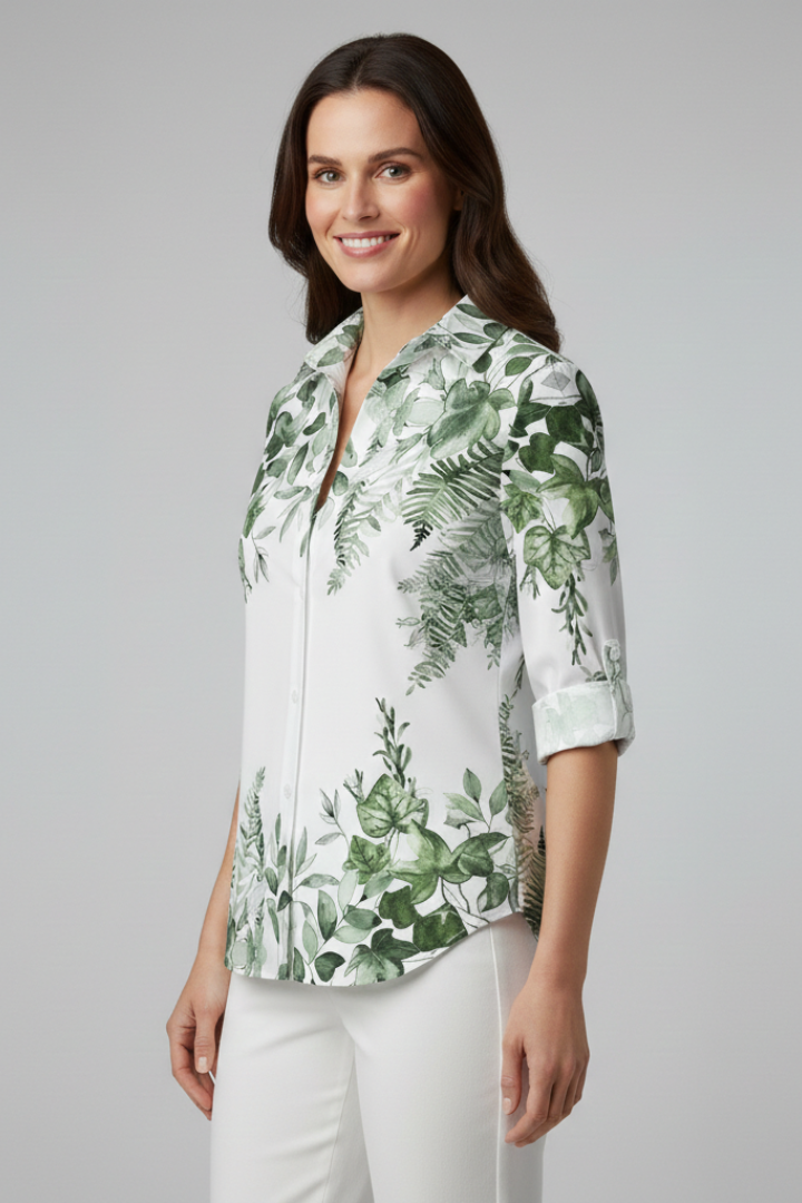 Caprice | Women's Blouse with Button Closure and Leaf