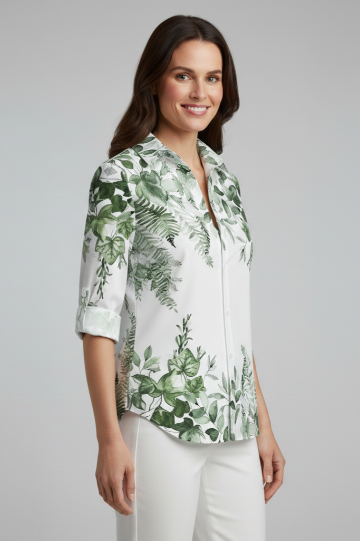 Caprice | Women's Blouse with Button Closure and Leaf