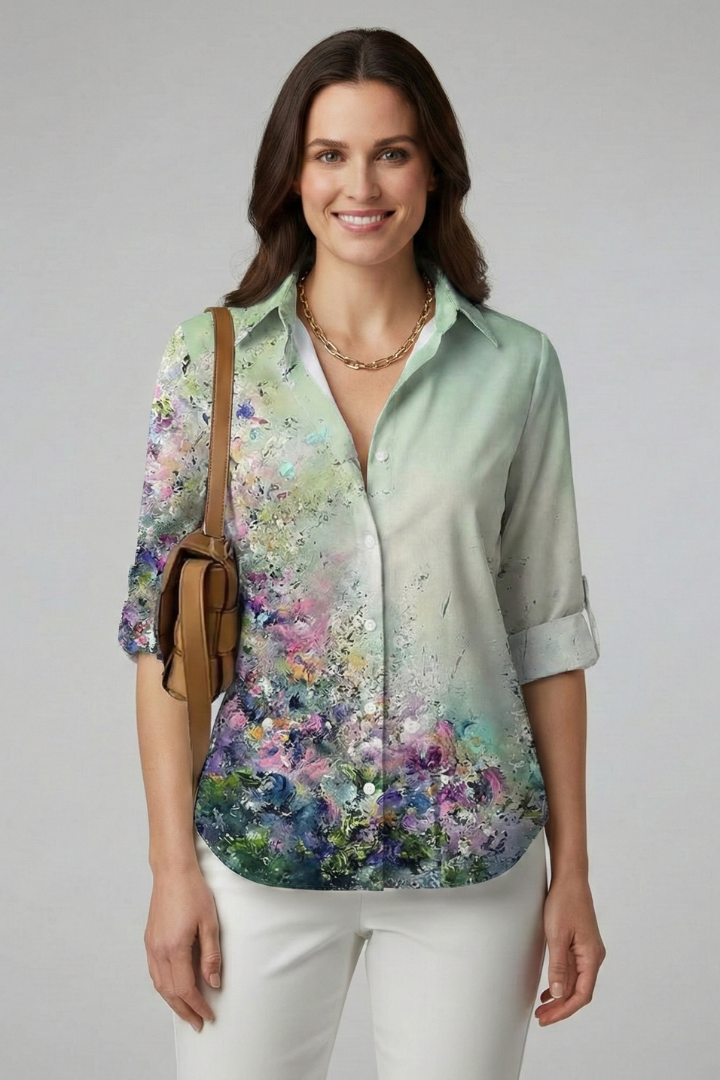 Caprice | Women's Blouse with Button Closure and Leaf
