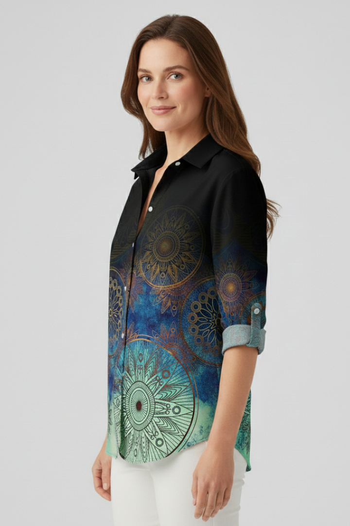 Comfort | Women's Blouse with Button Closure and Mandala Print