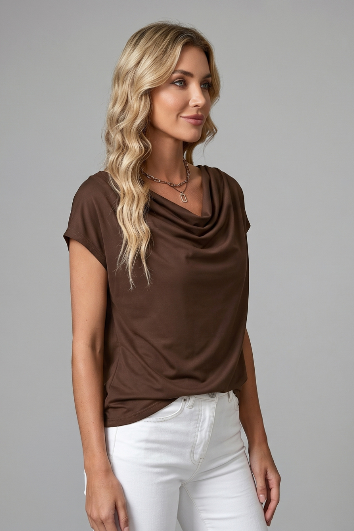 Katriona | Women's Blouse with Cowl Neck and Draped Front
