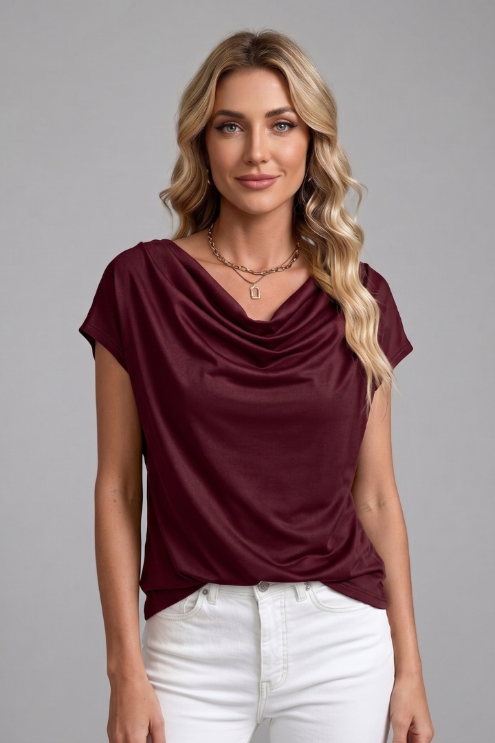 Rita | Women's Blouse with Cowl Neck and Draped Front