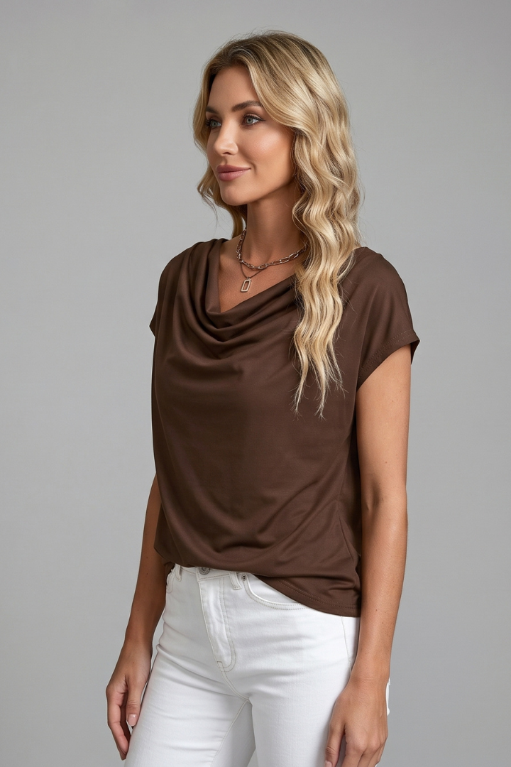 Rita | Women's Blouse with Cowl Neck and Draped Front