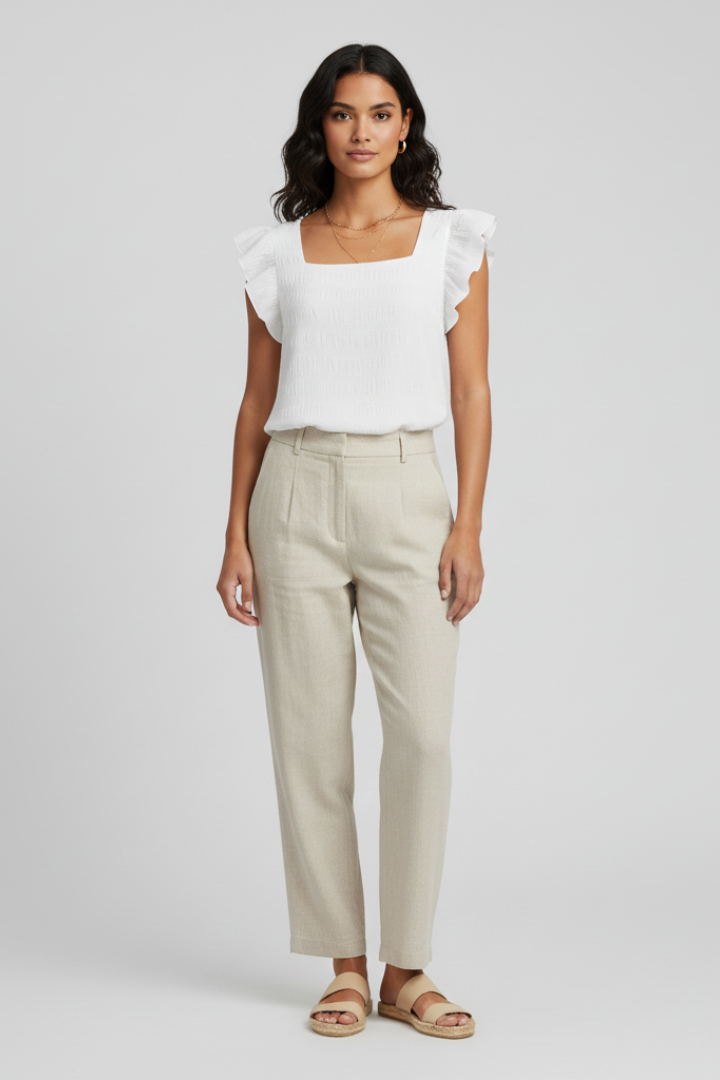 Brietta | Women's Blouse with Square Neck and Woven Surface