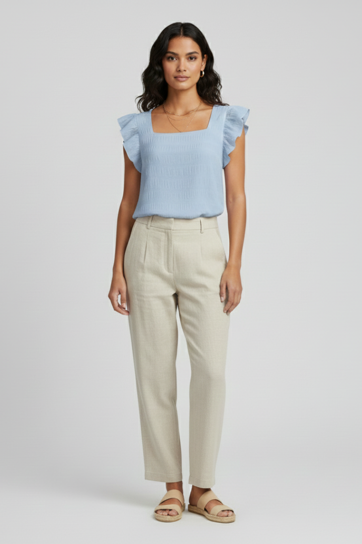 Brietta | Women's Blouse with Square Neck and Woven Surface