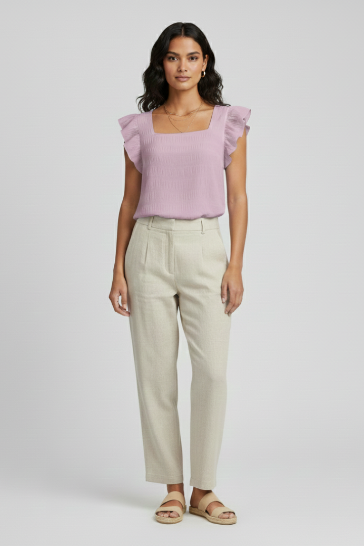 Brietta | Women's Blouse with Square Neck and Woven Surface