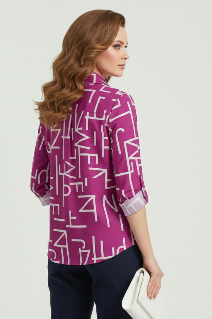 Carina | Women's Blouse with Turn-Down Collar and Roll-Up Sleeves