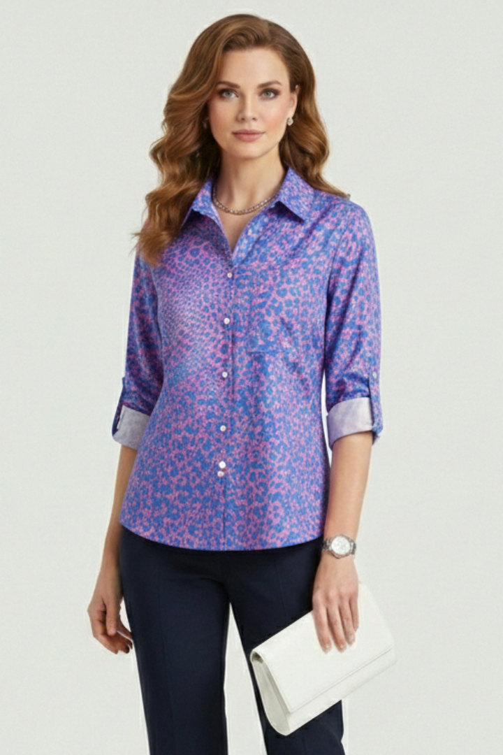 Carina | Women's Blouse with Turn-Down Collar and Roll-Up Sleeves