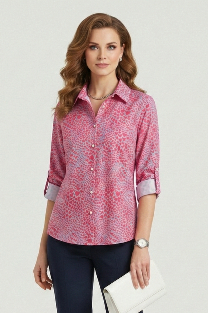 Carina | Women's Blouse with Turn-Down Collar and Roll-Up Sleeves