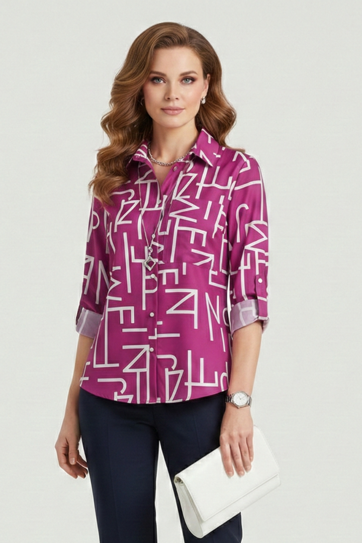 Carina | Women's Blouse with Turn-Down Collar and Roll-Up Sleeves