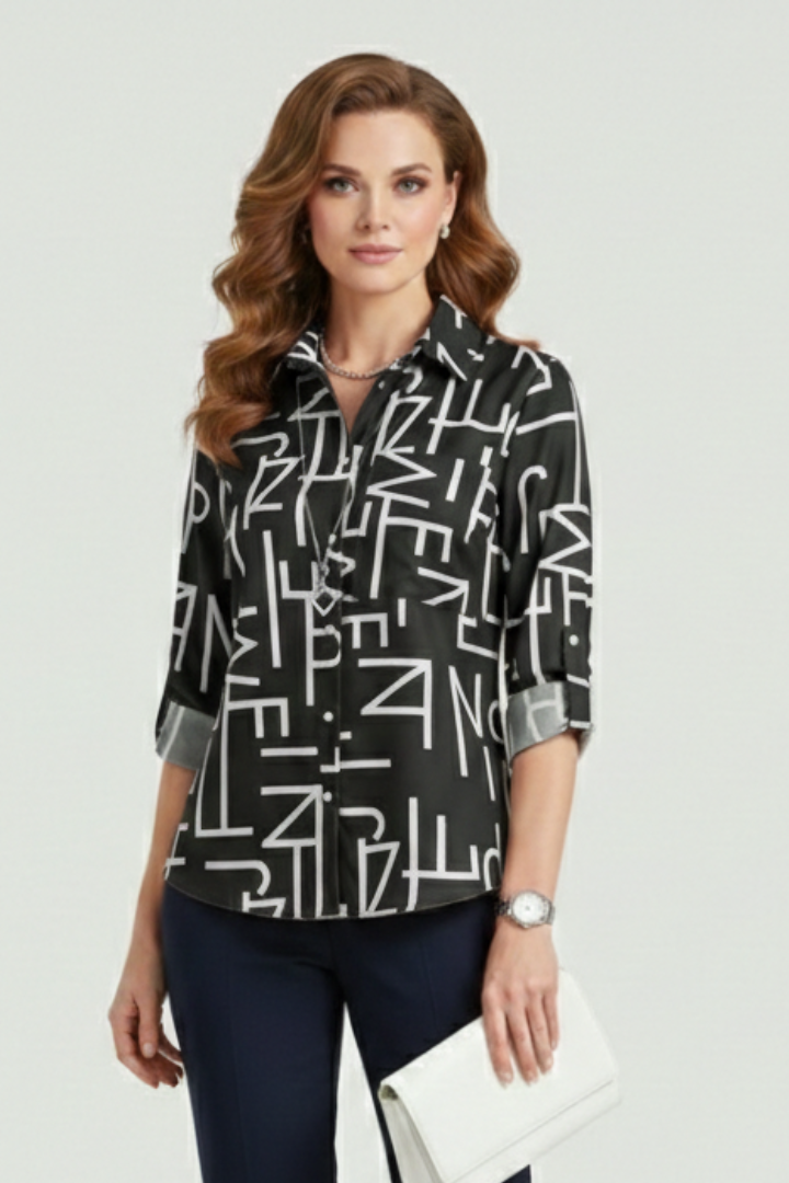 Carina | Women's Blouse with Turn-Down Collar and Roll-Up Sleeves
