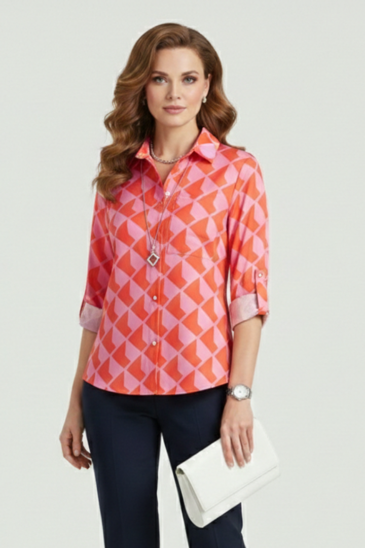 Carina | Women's Blouse with Turn-Down Collar and Roll-Up Sleeves