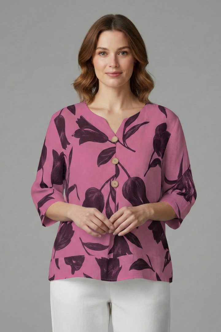 Benedicta | Women's Blouse with V-Neck and Floral Print