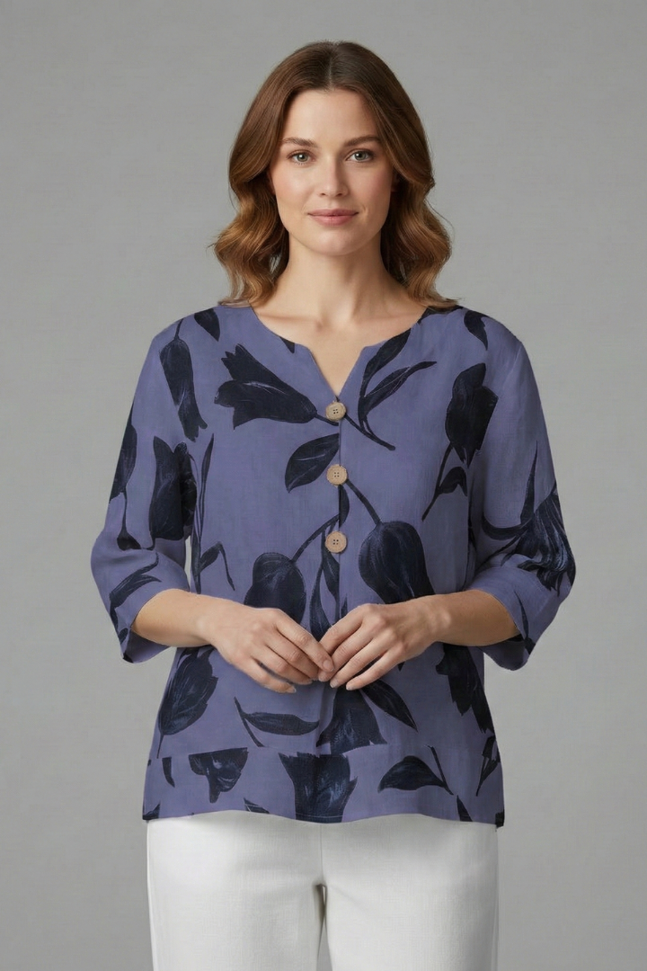 Benedicta | Women's Blouse with V-Neck and Floral Print