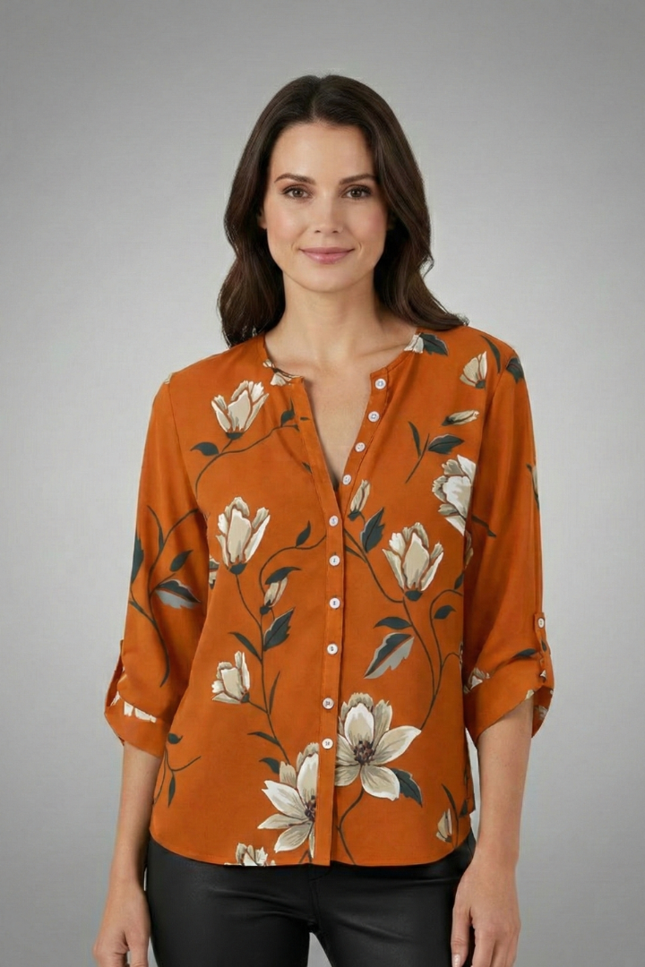 Benedicta | Women's Blouse with V-Neck and Floral Print