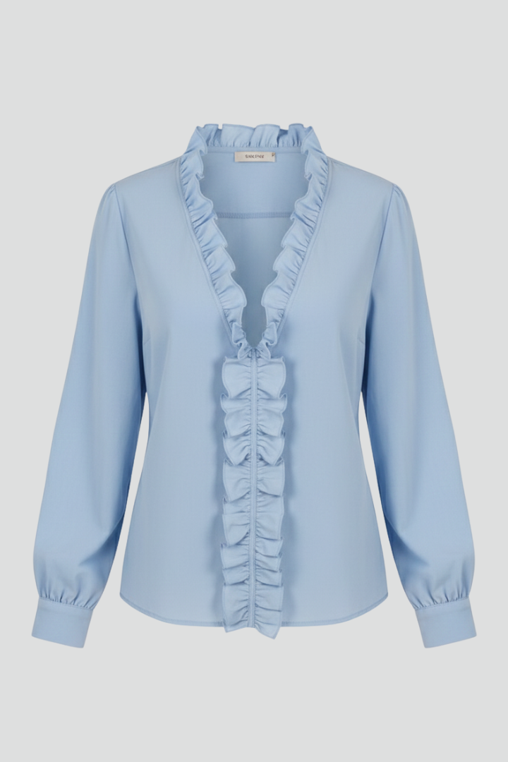 Caitria | Women's Blouse with V Neck and Ruffle Detail