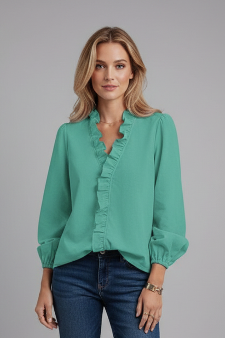 Caitria | Women's Blouse with V Neck and Ruffle Detail