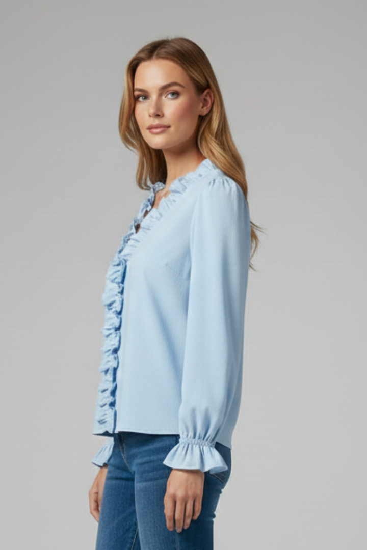 Caitria | Women's Blouse with V Neck and Ruffle Detail